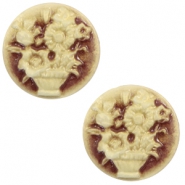 Cabuch&oacute;n b&aacute;sico camafeo 20mm ramo floral marr&oacute;n-oro viejo