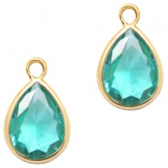Colgantes de cristal gota 11x8mm azul zirc&oacute;n esmeralda cristal-dorado