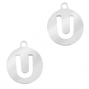 Colgantes acero inox 10mm moneda letra U Plateado