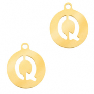 Colgantes acero inox 10mm moneda letra Q Dorado