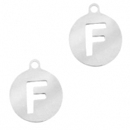 Colgantes acero inox redondo 10mm moneda letra F Plateado