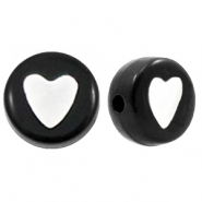 Abalorios letras acr&iacute;licas corazones Negro-blanco