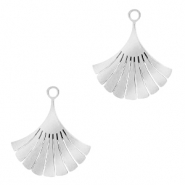 Colgantes de acero inox hoja Ginkgo Plateado