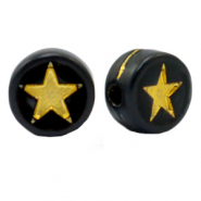 Abalorios letras acr&iacute;licas estrellas Negro-dorado