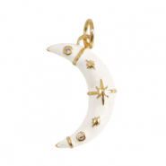Metal TQ lat&oacute;n colgantes luna esmalte Dorado-blanco