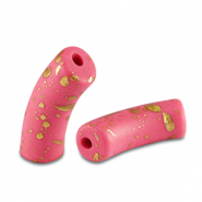 Abalorios acr&iacute;licos tubo mate Rosa-dorado