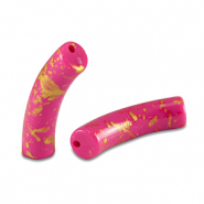 Abalorios acr&iacute;licos tubo brillante Rosa fucsia-dorado