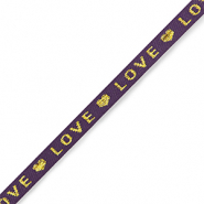 Cinta con texto "love" P&uacute;rpura-oro