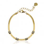 Pulseras Acero Inox de serpiente cristal Dorado-negro