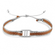 Pulseras Trendy Cinta con entrepieza Acero Inox Marr&oacute;n-plateado