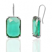 Pendientes de Cristal rect&aacute;ngulo Verde-plateado