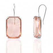 Pendientes de Cristal rect&aacute;ngulo Melocot&oacute;n-plateado