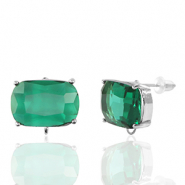 Pendientes de Cristal con anilla rect&aacute;ngulo Verde-plateado