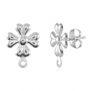Fornituras Acero Inox pendientes flor con anilla Plateado