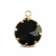 Colgantes de cristal 13mm Negro jet-dorado
