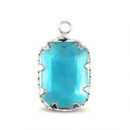Colgantes de cristal rect&aacute;ngulo Azul aquamarina-plateado