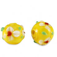 Abalorios de cristal pintados a mano flor Amarillo-blanco
