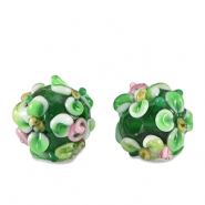 Abalorios de cristal pintados a mano flor Verde-blanco