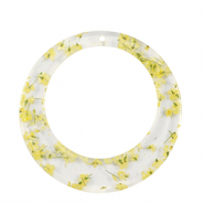 Colgantes de resina con flores secas 39mm Amarillo