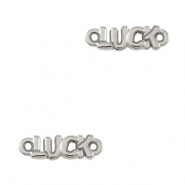 Colgantes metálicos DQ entrepieza "LUCK" Plata vieja (sin níquel)