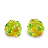 Abalorios de cristal pintados a mano flor Transparente-verde lima naranja