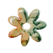 Abalorios de cer&aacute;mica griega DQ flor Verde claro-naranja