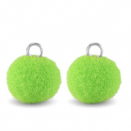 colgantes pompón con anilla 10mm Plateado-verde vibrante