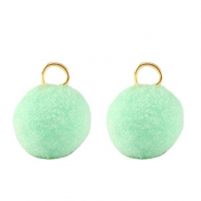 colgantes pompón con anilla 10mm Dorado-verde menta