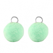 colgantes pompón con anilla 10mm Plateado-verde menta