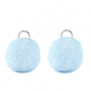 colgantes pompón con anilla 10mm Plateado-azul carolina