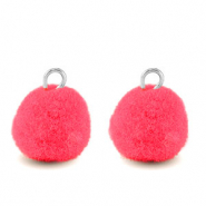 colgantes pompón con anilla 10mm Plateado-rosa hot