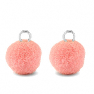 colgantes pompón con anilla 10mm Plateado-rosa