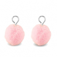 colgantes pompón con anilla 10mm Plateado-rosa claro