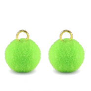 colgantes pompón con anilla 10mm Dorado-verde néon