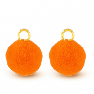 colgantes pompón con anilla 10mm Dorado-naranja neón
