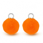 colgantes pompón con anilla 10mm Plateado-naranja neón