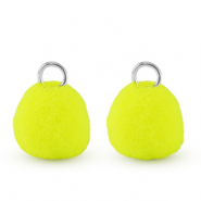 colgantes pompón con anilla 10mm Plateado-amarillo neón