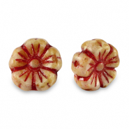 Abalorios Checos flor 9mm Rojo-marrón almendra
