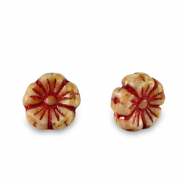 Abalorios Checos flor 7mm Rojo-marrón almendra