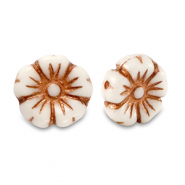 Abalorios Checos flor 9mm Marrón cobrizo metálico-blanco