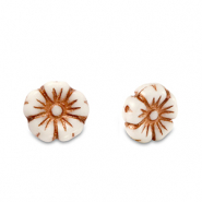 Abalorios Checos flor 7mm Marrón cobrizo metálico-blanco