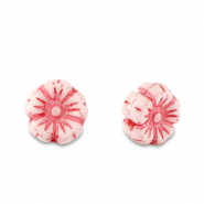 Abalorios Checos flor 7mm Rojo amarena-blanco