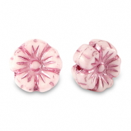 Abalorios Checos flor 9mm Rosa magenta metálico-blanco