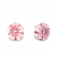Abalorios Checos flor 7mm Rosa magenta metálico-blanco