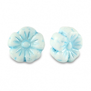 Abalorios Checos flor 9mm Azul claro metálico-blanco