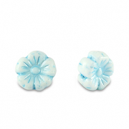 Abalorios Checos flor 7mm Azul claro metálico-blanco