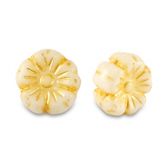 Abalorios Checos flor 9mm Amarillo limón-blanco