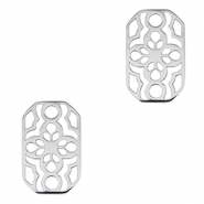 Colgantes Acero Inox entrepieza oct&oacute;gono flor Plateado