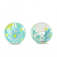 Abalorios de cristal pintados a mano flor Transparente-azul amarillo