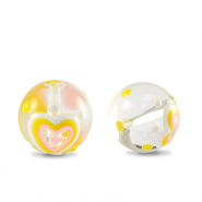 Abalorios de cristal pintados a mano coraz&oacute;n Transparente-amarillo blanco